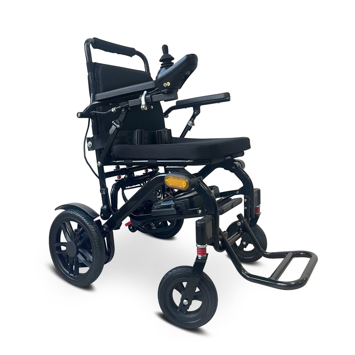side angle view of electrical wheelchair