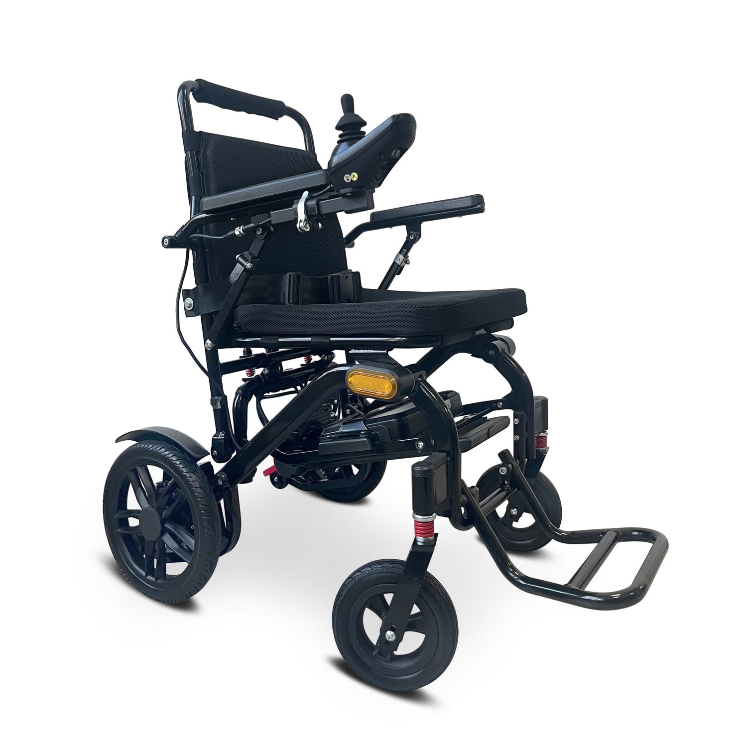 side angle view of electrical wheelchair