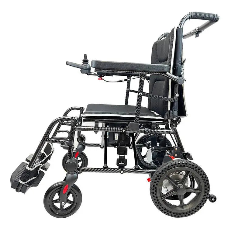 Refurbished EEZY LITE Grade A powered wheelchair by eezychair with sleek frame and compact design for easy mobility.