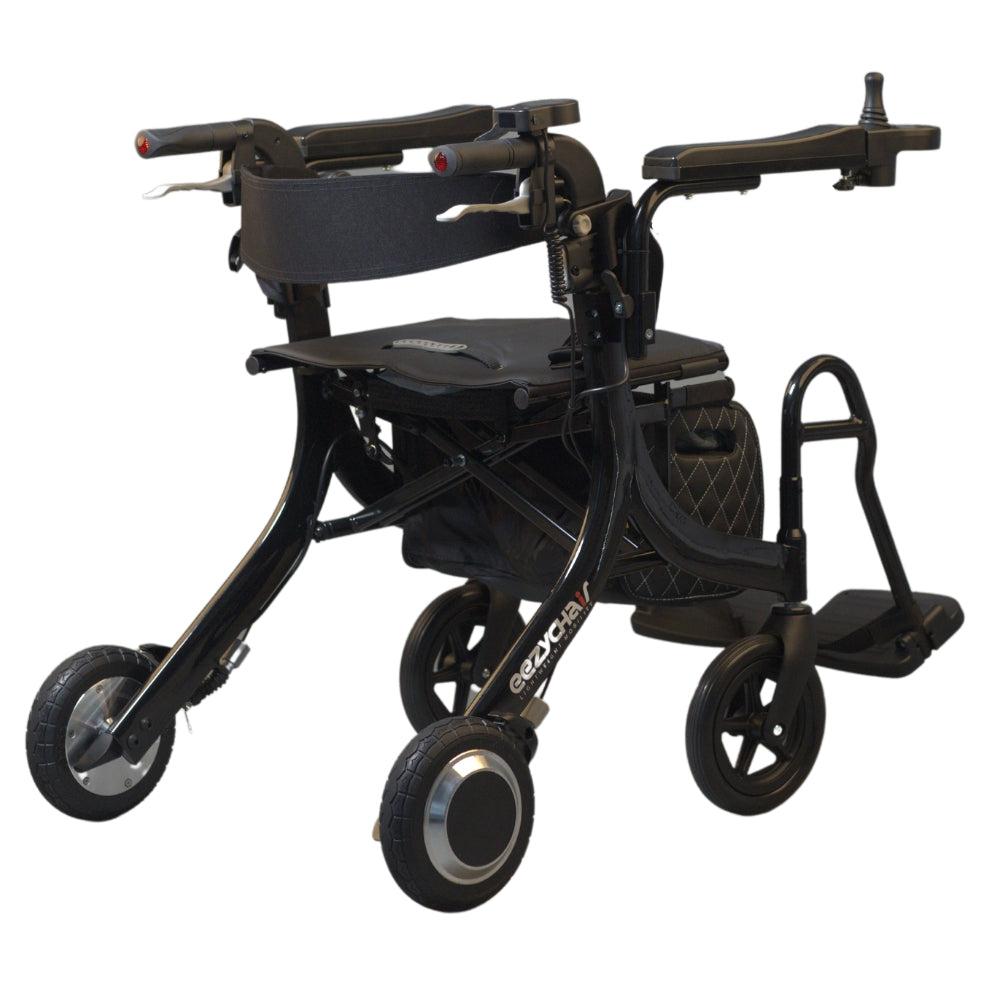 electric rollator back view with foot rest out