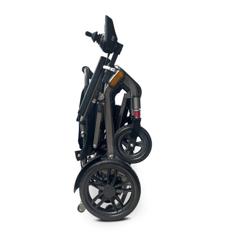 electrical wheel chair up right showing compact feature 
