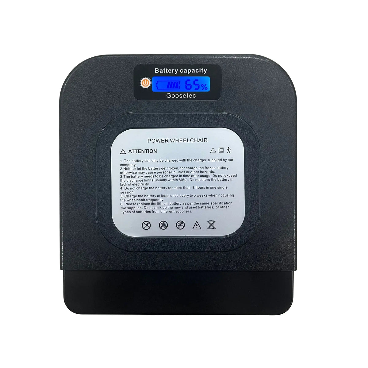 Eezy Carbon 10Ah Travel Safe Battery for accessories by eezychair, compact rechargeable power source with secure safety features.