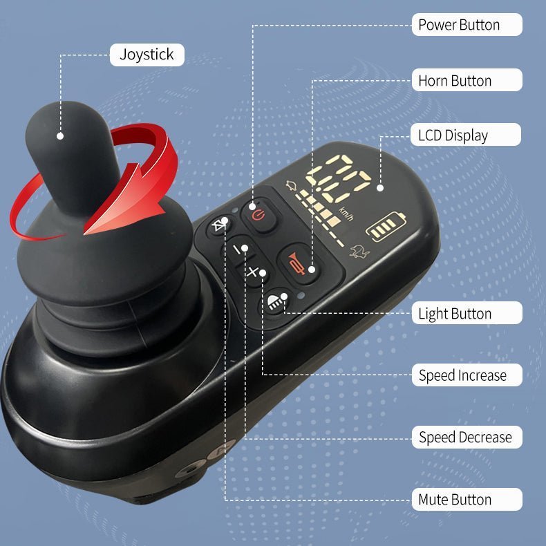 electric wheel chair joystick showing functions 