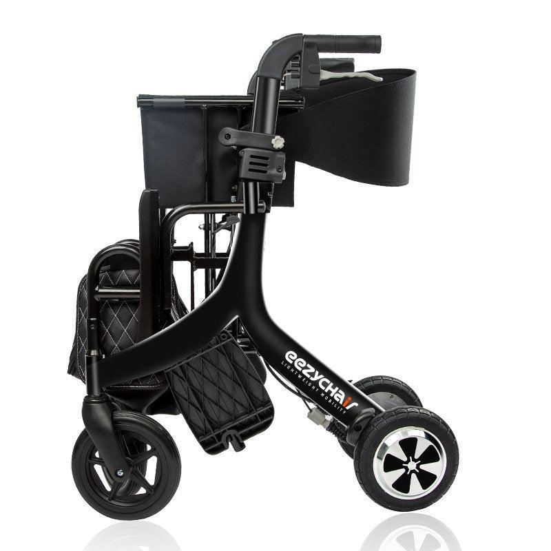 Refurbished Grade A EEZY ROLLER (Regular) electric rollator, side view in folded compact position