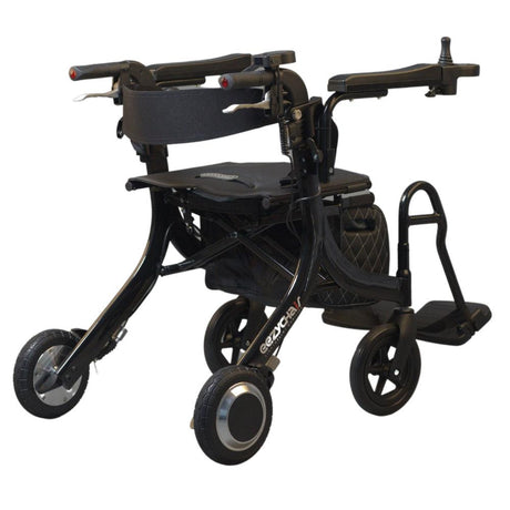 electric rollator back view with foot rest out 