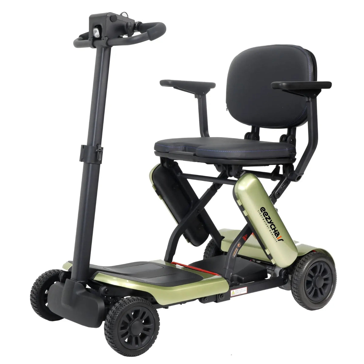 Gold Eezy-Fold Mobility Scooter by eezychair, compact and lightweight with a sleek foldable design for easy transport.